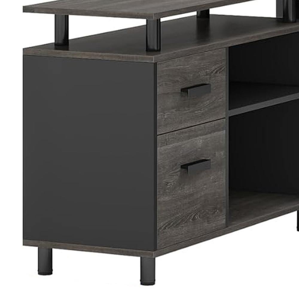 Liy Executive Office Desk, 63 Inch L Shape, File Cabinet, Gray Black -BM328370
