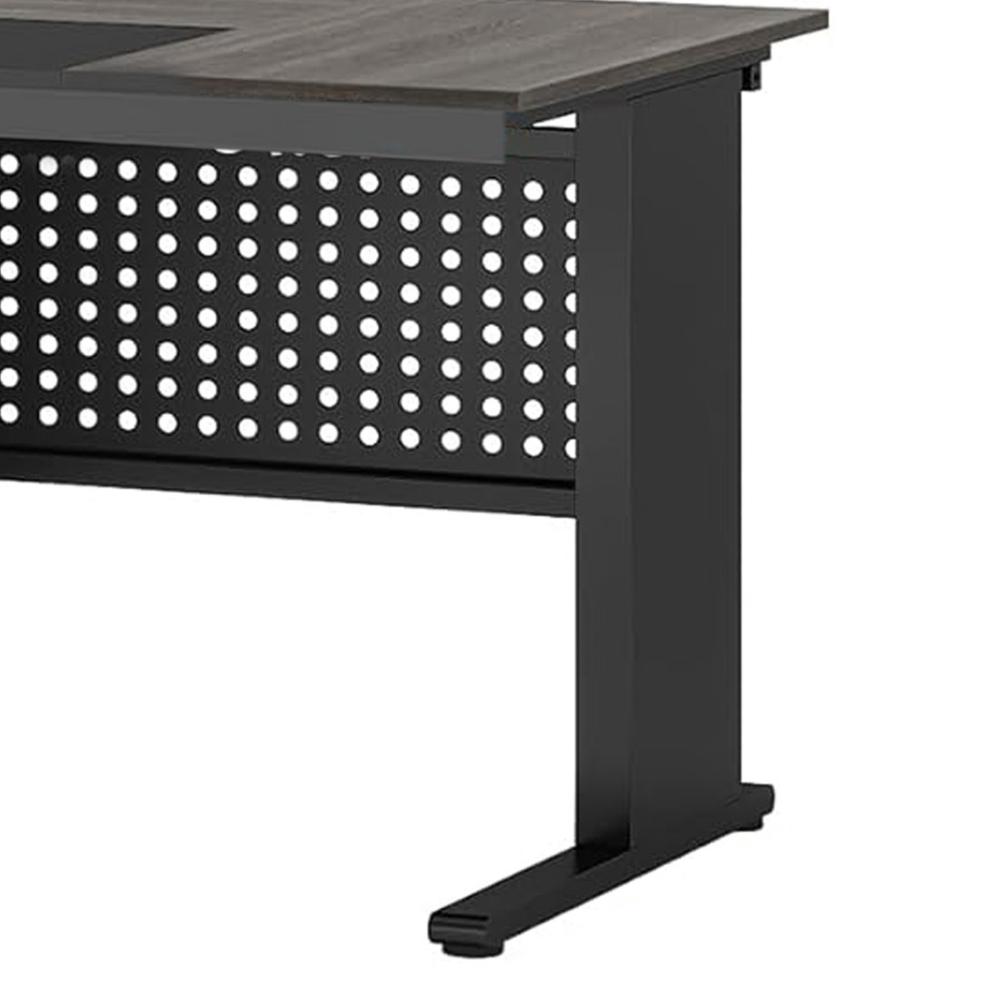Liy Executive Office Desk, 63 Inch L Shape, File Cabinet, Gray Black -BM328370
