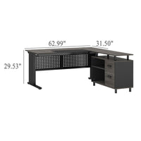 Liy Executive Office Desk, 63 Inch L Shape, File Cabinet, Gray Black -BM328370
