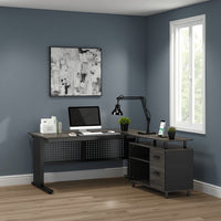 Liy Executive Office Desk, 63 Inch L Shape, File Cabinet, Gray Black -BM328370
