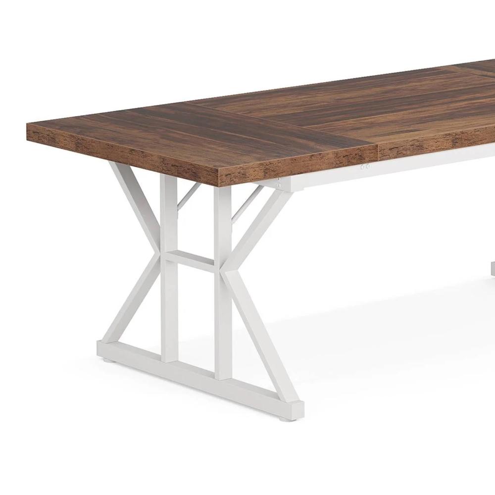 Executive Office Desk, 71 Inch Rectangular Brown Wood Top, White Metal -BM328373