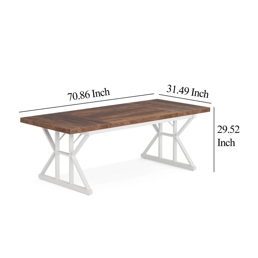Executive Office Desk, 71 Inch Rectangular Brown Wood Top, White Metal -BM328373