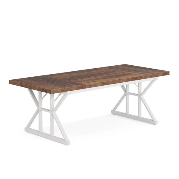 Executive Office Desk, 71 Inch Rectangular Brown Wood Top, White Metal