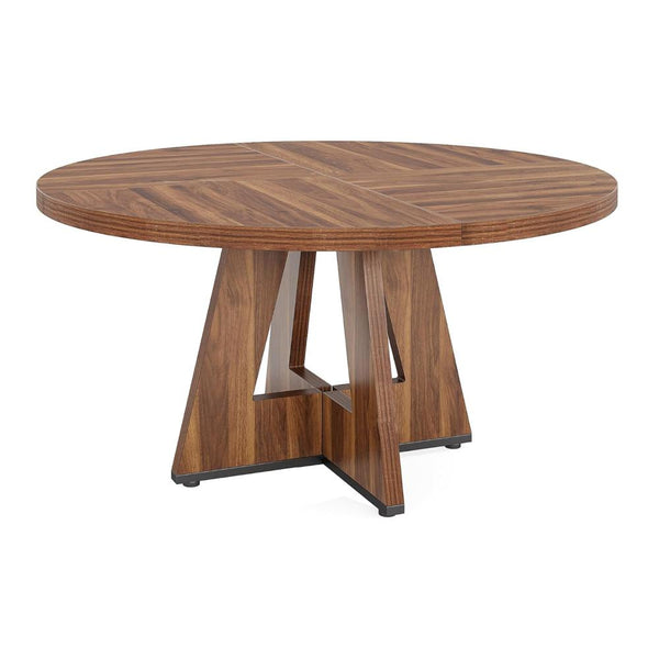 Conference Meeting Table, 47 Inch Round Top, Rustic Brown Wood Base -BM328374