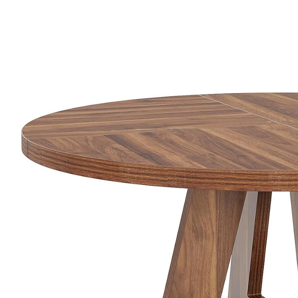 Conference Meeting Table, 47 Inch Round Top, Rustic Brown Wood Base -BM328374