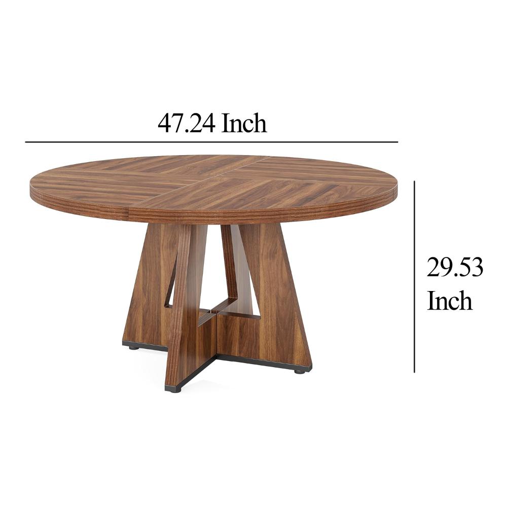 Conference Meeting Table, 47 Inch Round Top, Rustic Brown Wood Base -BM328374