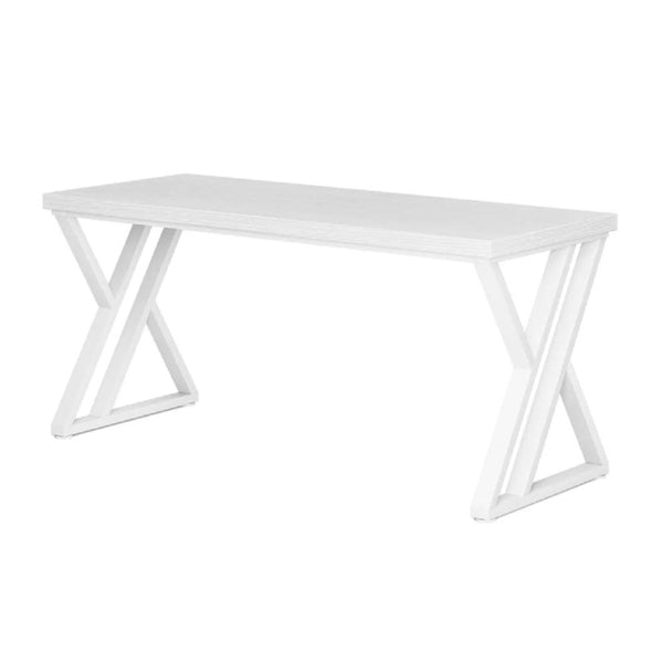 Computer Office Desk, 55 Inch White Top, Modern Z Shaped Metal Base -BM328375