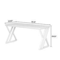 Computer Office Desk, 55 Inch White Top, Modern Z Shaped Metal Base -BM328375