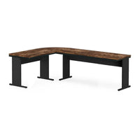 Executive Office Desk, 83 Inch Brown L Top, 3 Drawer Cabinet, Black -BM328376