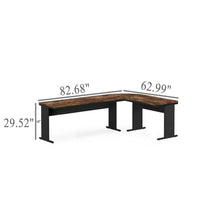 Executive Office Desk, 83 Inch Brown L Top, 3 Drawer Cabinet, Black -BM328376