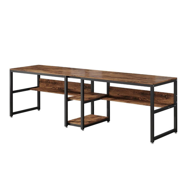 Desk with Bookshelf, 79 Inch Brown Rectangular Top, Black Metal Legs -BM328502