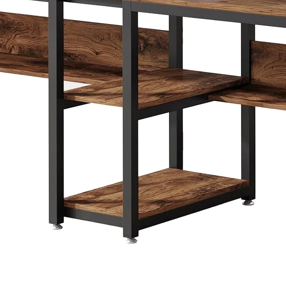 Desk with Bookshelf, 79 Inch Brown Rectangular Top, Black Metal Legs -BM328502