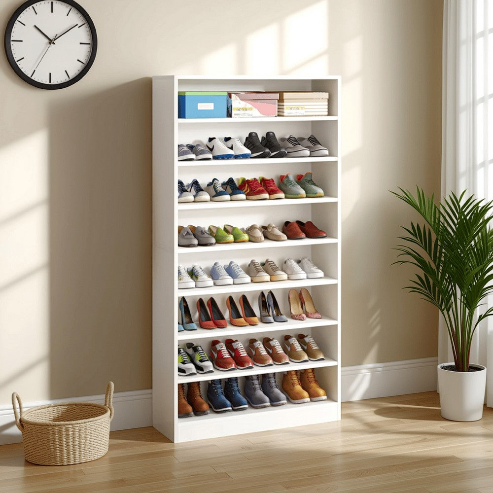 Bookcase, 8 Tier, White Finish MDF Frame, Open Decor Shelves, 71 Inch -BM328503