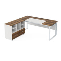 Executive Desk, 63 Inch L Shaped Top, Mobile File Cabinet, White Brown -BM328505