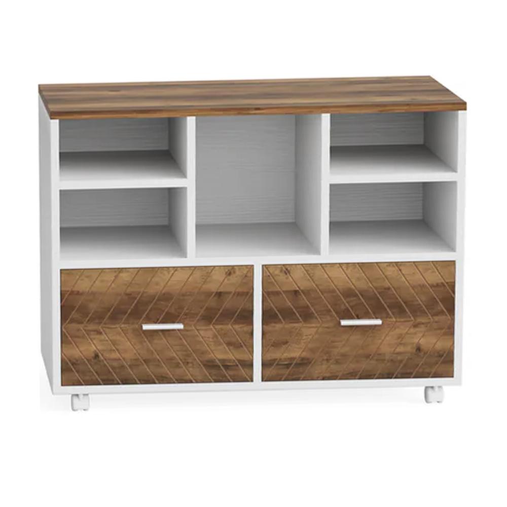 Executive Desk, 63 Inch L Shaped Top, Mobile File Cabinet, White Brown -BM328505