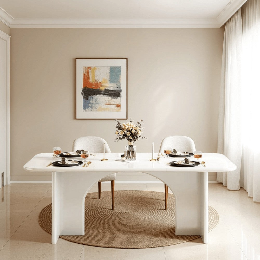 Dining Table, Rectangular Top, White MDF Frame, 3D Legs, 63 Inch -BM328506