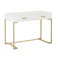 Computer Desk, 2 Drawers, Modern White Top, Gold Metal Legs, 39 Inch -BM328507