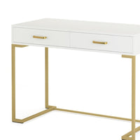 Computer Desk, 2 Drawers, Modern White Top, Gold Metal Legs, 39 Inch -BM328507