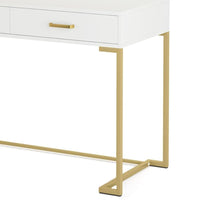 Computer Desk, 2 Drawers, Modern White Top, Gold Metal Legs, 39 Inch -BM328507