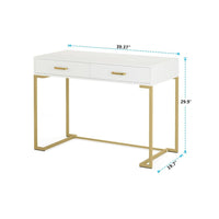 Computer Desk, 2 Drawers, Modern White Top, Gold Metal Legs, 39 Inch -BM328507
