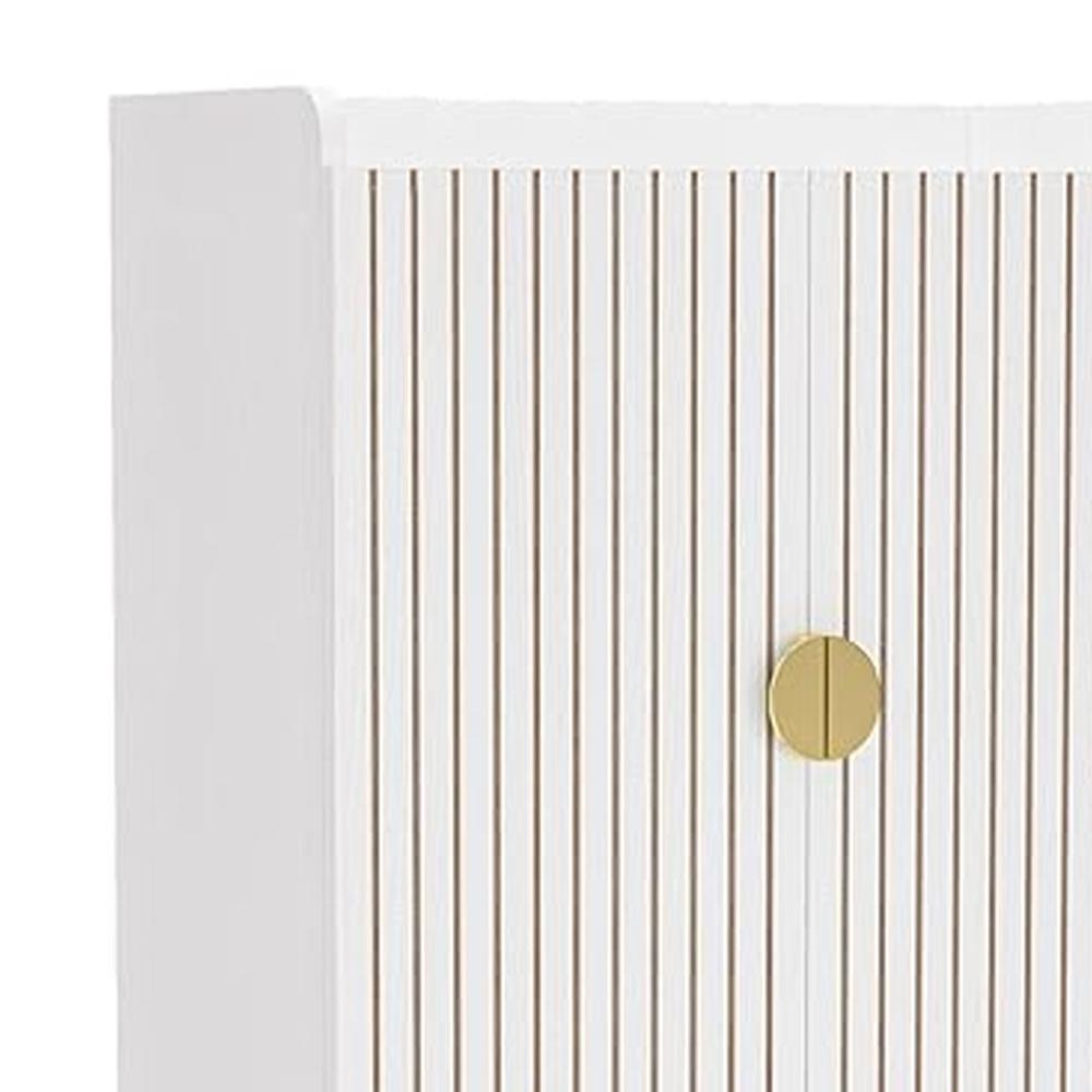 Shoe Cabinet, 43 Inch 7 Tier Shelves, Brown Ribbed Doors, Gold, White -BM328510