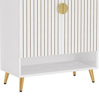 Shoe Cabinet, 43 Inch 7 Tier Shelves, Brown Ribbed Doors, Gold, White -BM328510