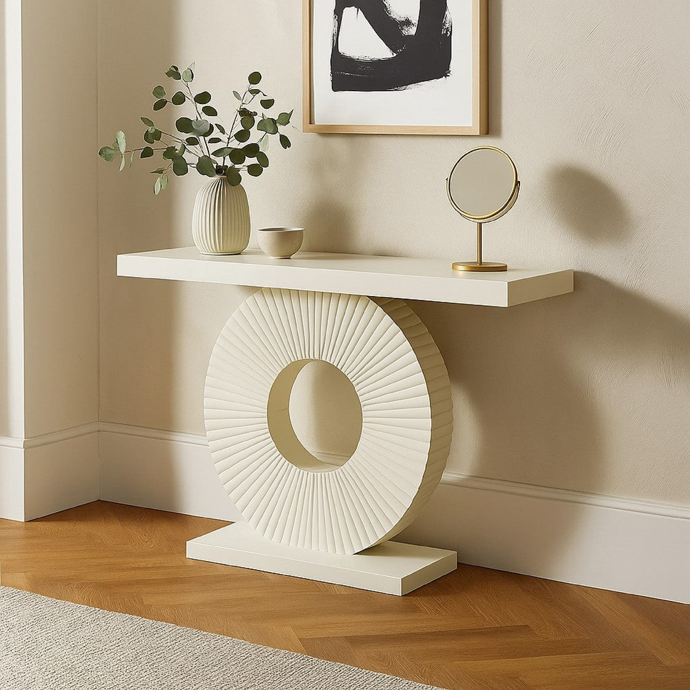 Console Table, 39 Inch White Rectangular Top, Geometric Flower Base -BM328511
