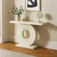 Console Table, 39 Inch White Rectangular Top, Geometric Flower Base -BM328511
