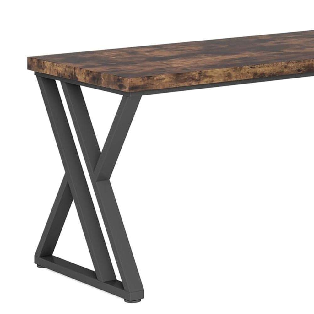 Oneb Writing Desk, 55 Inch Brown Rectangular Top, Black Metal Z Base -BM328512