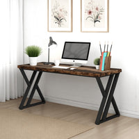 Oneb Writing Desk, 55 Inch Brown Rectangular Top, Black Metal Z Base -BM328512