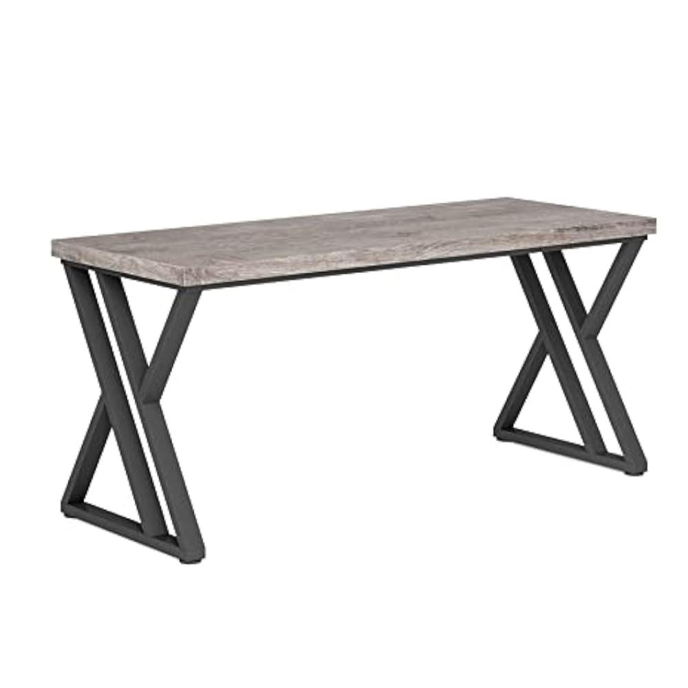 Oneb Writing Desk, 55 Inch Gray Rectangular Top, Black Metal Z Base -BM328513