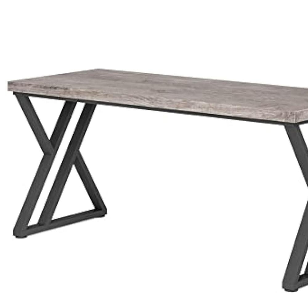 Oneb Writing Desk, 55 Inch Gray Rectangular Top, Black Metal Z Base -BM328513