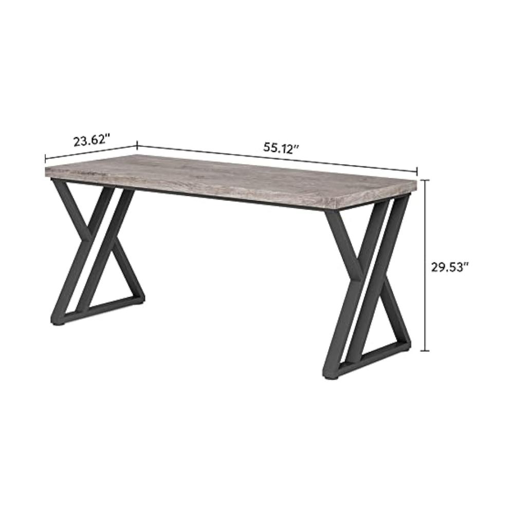 Oneb Writing Desk, 55 Inch Gray Rectangular Top, Black Metal Z Base -BM328513