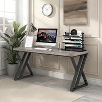 Oneb Writing Desk, 55 Inch Gray Rectangular Top, Black Metal Z Base -BM328513