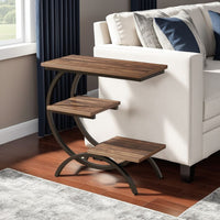 C-Shaped End Table, 3 Tier, Dark Brown Top, Matte Black Metal, 26 Inch -BM328515