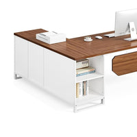 Executive Desk, 71 Inch L Shape Brown Rectangular Top, White Metal -BM328518