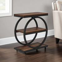 Ari Accent End Table, Rustic Brown Wood 26 Inch Black Metal, 3 Shelves -BM328519