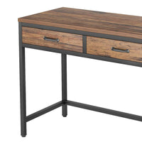 Eli Vanity Desk Table, 5 Drawers, Classic Brown Finish, Black Metal -BM328521