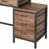 Eli Vanity Desk Table, 5 Drawers, Classic Brown Finish, Black Metal -BM328521