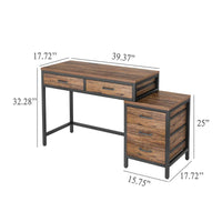 Eli Vanity Desk Table, 5 Drawers, Classic Brown Finish, Black Metal -BM328521