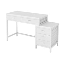 Eli Vanity Desk Table, 5 Drawers, Vintage White Finish, Metal Frame