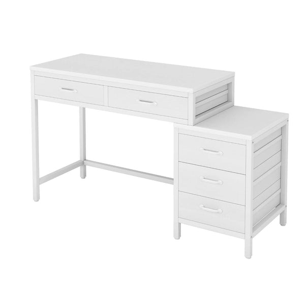 Eli Vanity Desk Table, 5 Drawers, Vintage White Finish, Metal Frame