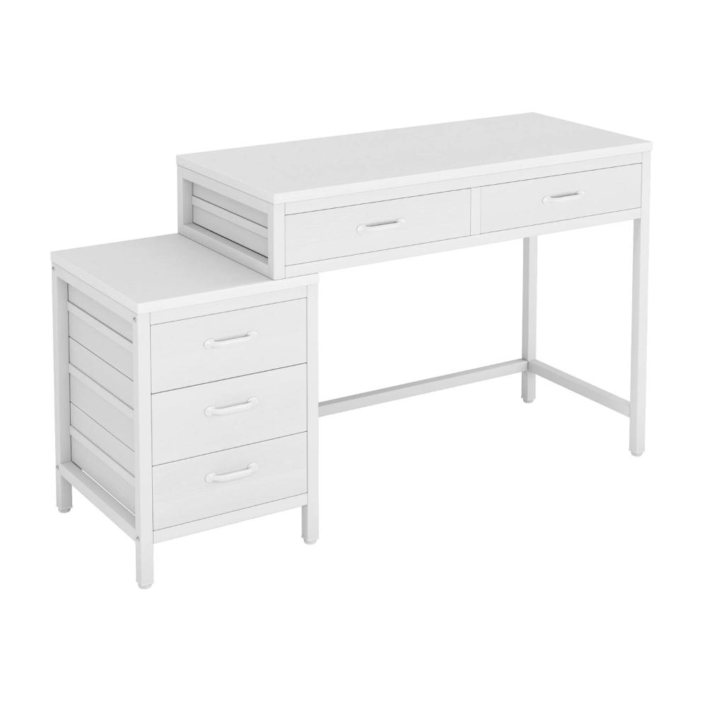 Eli Vanity Desk Table, 5 Drawers, Vintage White Finish, Metal Frame -BM328522