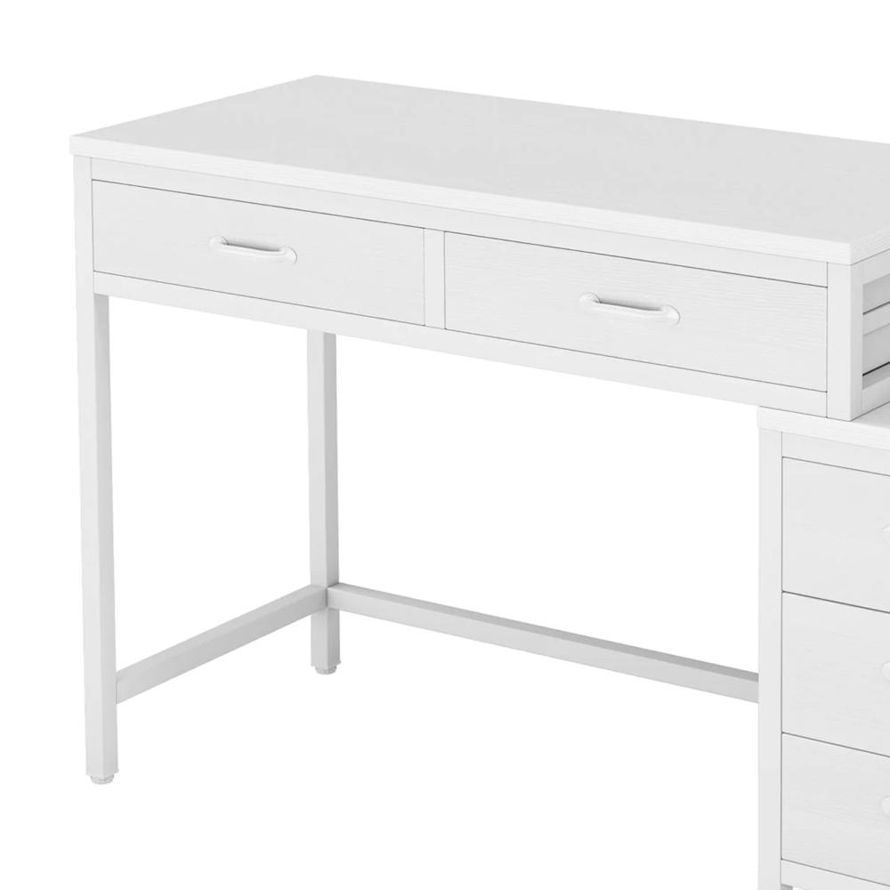 Eli Vanity Desk Table, 5 Drawers, Vintage White Finish, Metal Frame -BM328522