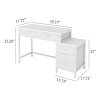 Eli Vanity Desk Table, 5 Drawers, Vintage White Finish, Metal Frame -BM328522