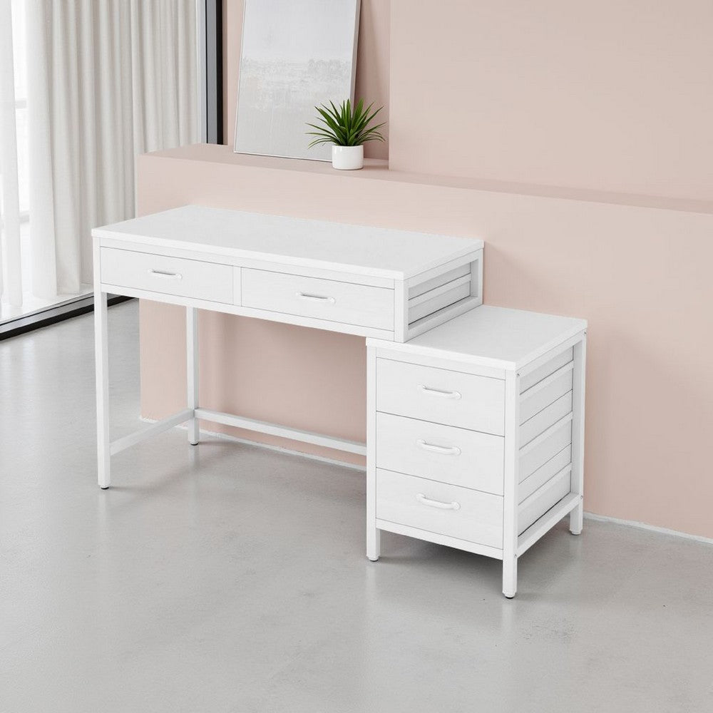 Eli Vanity Desk Table, 5 Drawers, Vintage White Finish, Metal Frame -BM328522