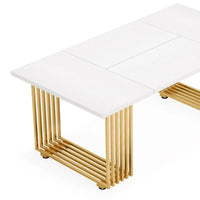 Office Desk, 71 Inch Modern Style White Top, Gold Geometric Metal Base -BM328524