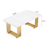 Office Desk, 71 Inch Modern Style White Top, Gold Geometric Metal Base -BM328524