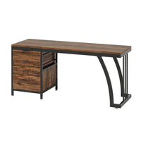 Vanity Desk Table, 3 Drawers, Rustic Brown, Black Metal Frame, 59 Inch -BM328525