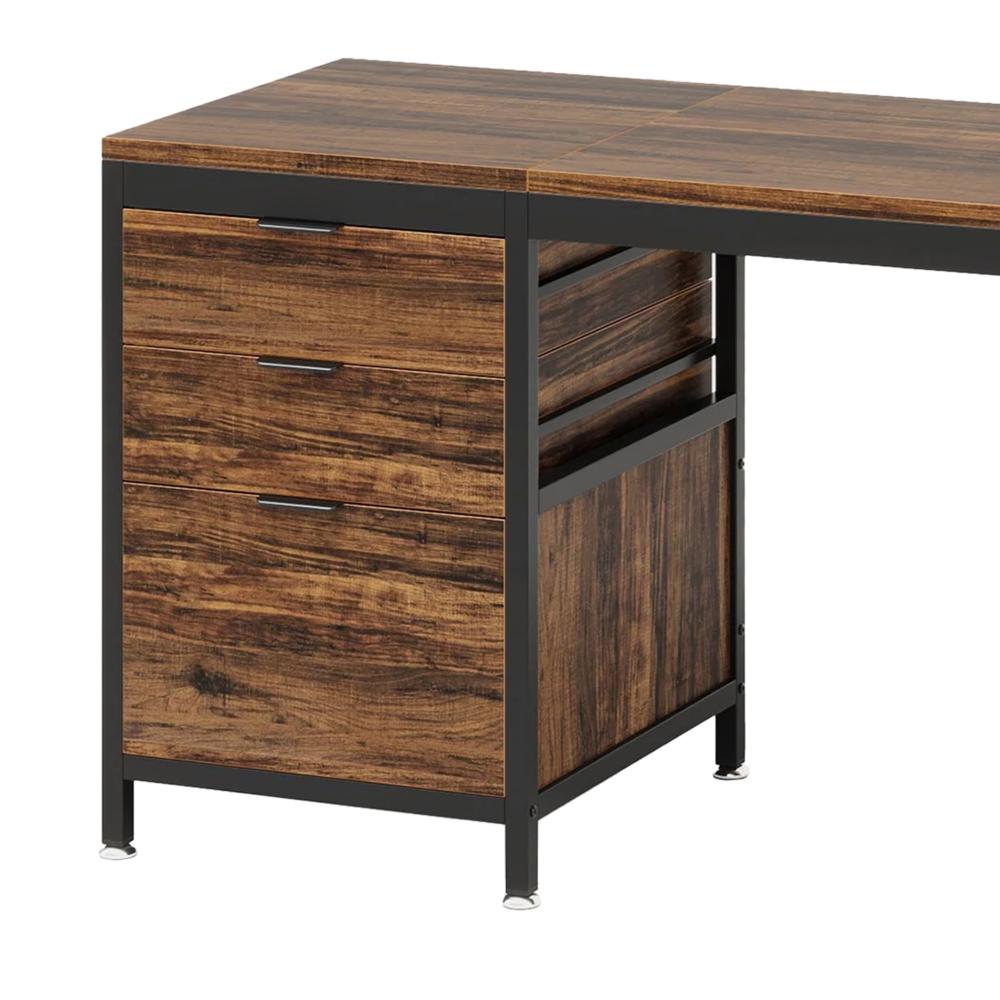 Vanity Desk Table, 3 Drawers, Rustic Brown, Black Metal Frame, 59 Inch -BM328525